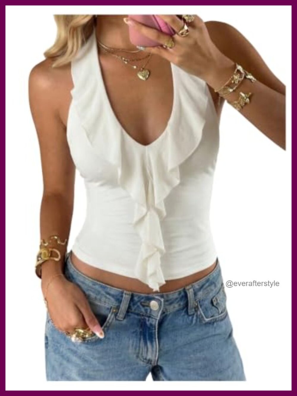 Women's Y2K Ruffle Halter Crop Top Sleeveless Backless Summer Going Out Top